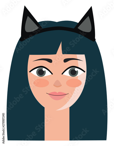 A girl with a cat headband, vector or color illustration.