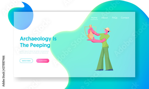 Archeologist Woman Found Ancient Jug, Scientist Exploring Archeological Artifacts on Excavations Student Study Prehistory Ages. Website Landing Page, Web Page. Cartoon Flat Vector Illustration, Banner
