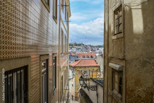 Traditional narrow street  in Alfama district