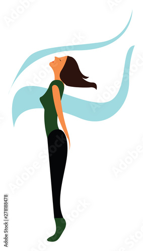A gymnast girl and wind blowing her hair, vector or color illustration.