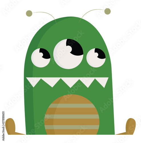 A green 3 eyed monster, vector or color illustration.