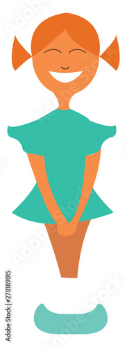 A little girl with red cheek, vector or color illustration.