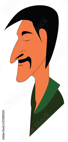 A man in green with eyes closed, vector or color illustration.