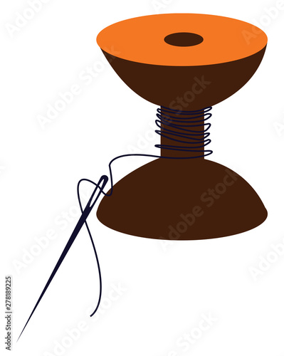 A needle and a black thread, vector or color illustration.