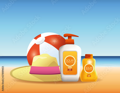 Solar protection bottles products for summer advertising