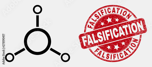 Vector outline masternode links pictogram and Falsification stamp. Blue round scratched watermark with Falsification text. Black isolated masternode links pictogram in outline style.
