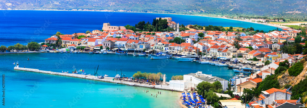 Best of Greece - scenic Samos island. Beautiful Pythagorion town, view of marine and beach