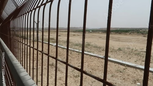 Gaza border at Erez crossing on the Israeli border showing the no-man's land and the cage to Gaza.  