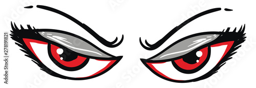 Pair of angry red eyes, illustration, vector on white background.