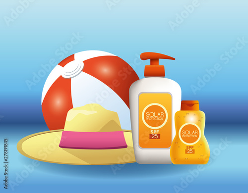 Solar protection bottles products for summer advertising