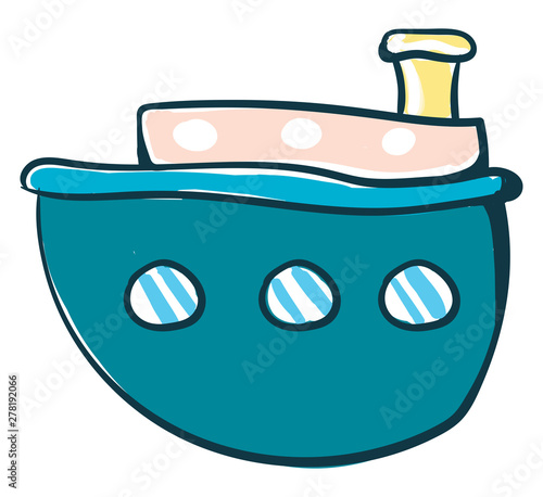Big blue ship, illustration, vector on white background.