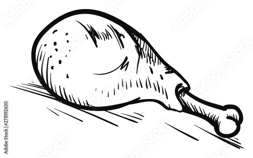 Chicken leg sketch, illustration, vector on white background.