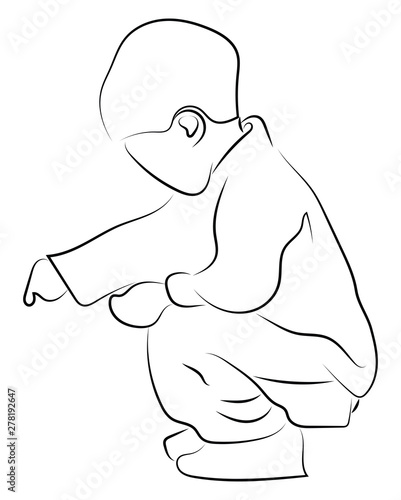 Child crouching, illustration, vector on white background.