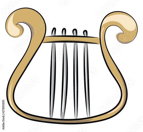Gold harp. illustration, vector on white background.