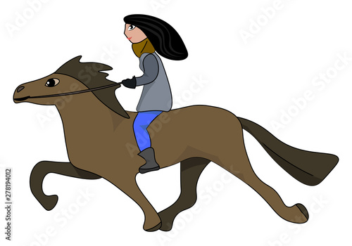 Female horse rider, illustration, vector on white background.