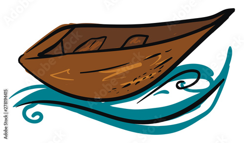 Longboat on water, illustration, vector on white background.