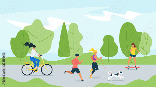 People doing sport in park flat vector illustration © thruer