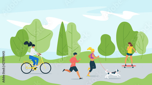 People doing sport in park flat vector illustration