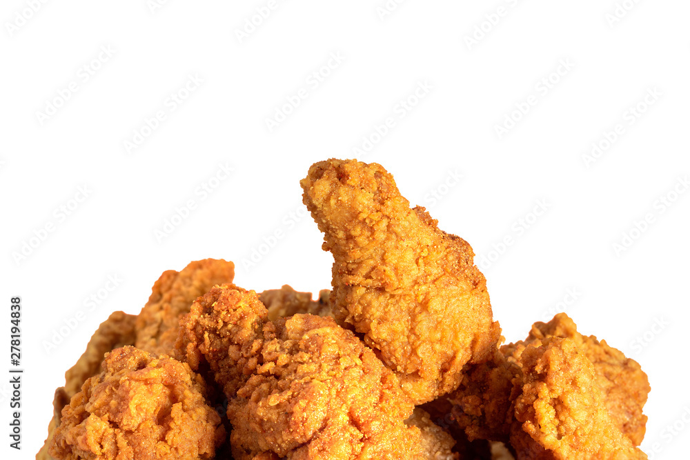 Fried chicken or crispy kentucky isolted on white background. Delicious hot meal with fast food. Fried chicken or crispy kentucky isolted on white background. Delicious hot meal with fast food.