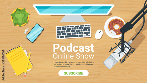 Podcast flat vector landing page template