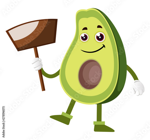 Avocado with shovel, illustration, vector on white background.