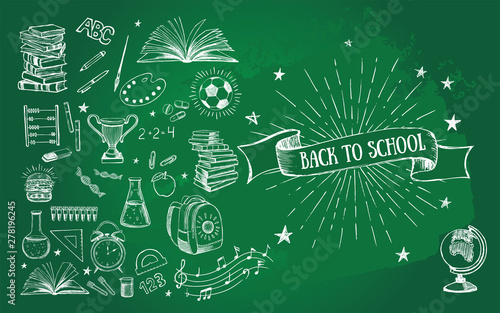 Back To School doodle set. Hand drawn illustration.