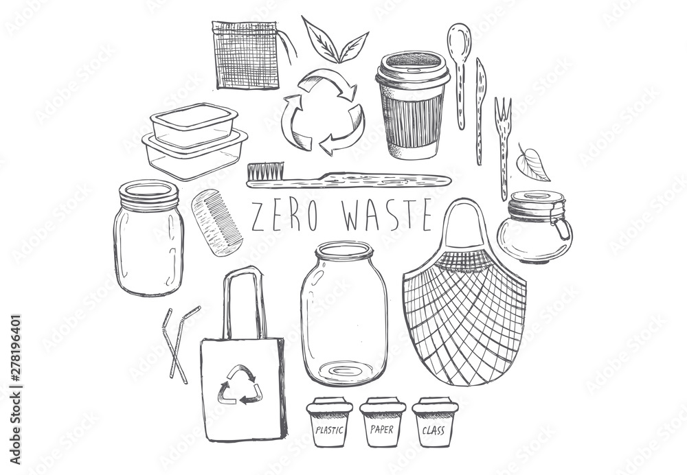 Zero Waste hand drawn illustration. Vector icon.