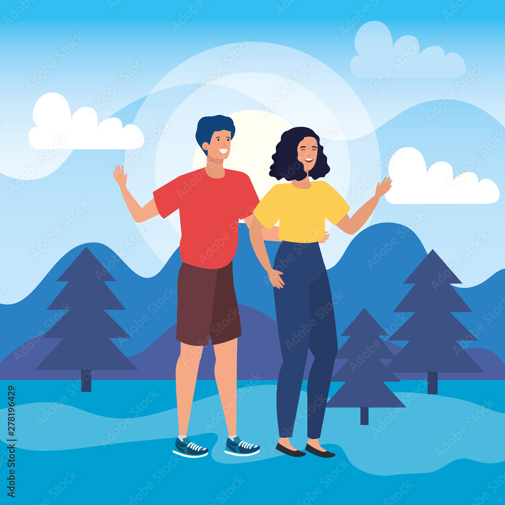 boy and girl friends together in the landscape boy and girl friends together in the landscape