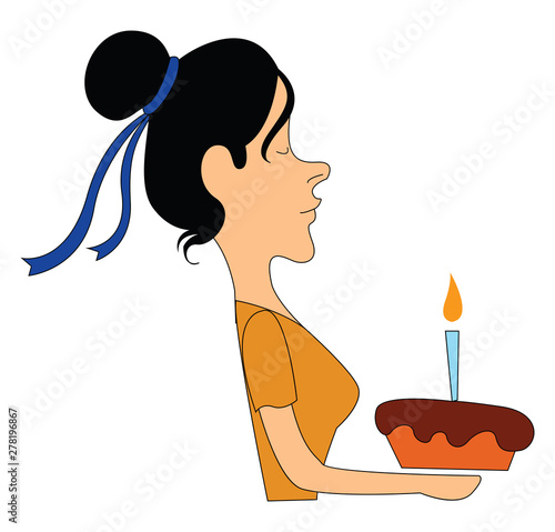 Woman holding cake, illustration, vector on white background.