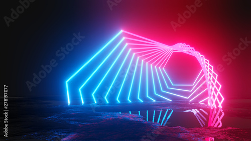 Glowing neon hexagons on dark background © cherezoff