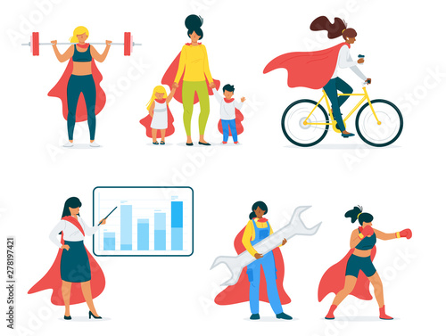 Females in modern society cartoon vector illustration set