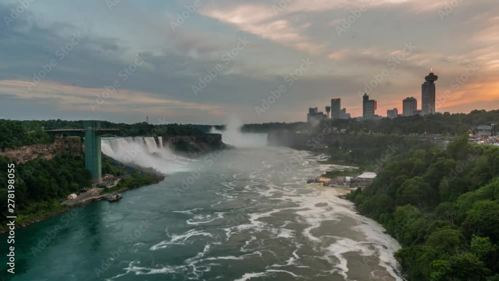 Niagara Falls, American Falls and Horseshoe Falls, Day to Night Sunset Timelapse Video Niagara Falls, American Falls and Horseshoe Falls, Day to Night Sunset Timelapse Video