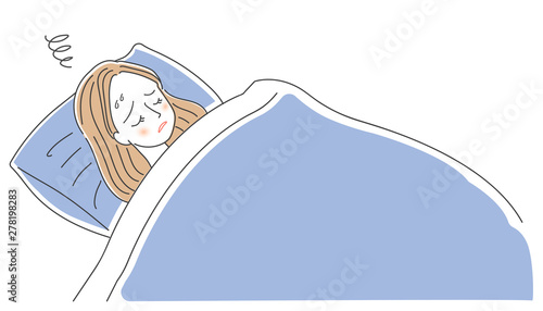 不眠症の女性のイラスト