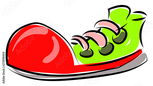 Big clown shoe, illustration, vector on white background.