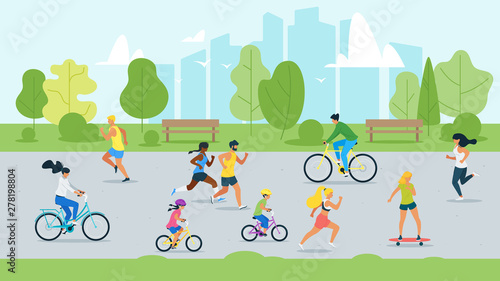 Sport activity in park flat vector illustration