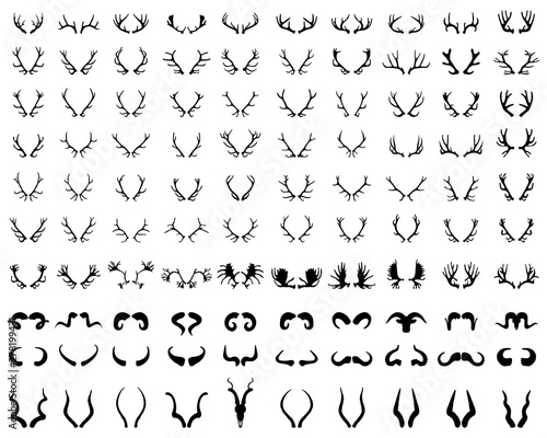 Black silhouettes of different horns on a white background