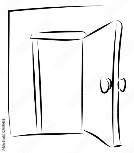 Open door drawing, illustration, vector on white background