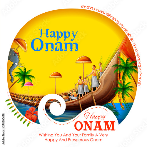 illustration of snakeboat race in Onam celebration background for Happy Onam festival of South India Kerala photo