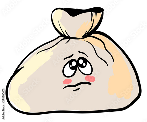 Sad bag with eyes, illustration, vector on white background