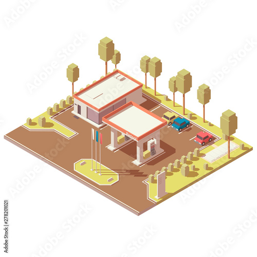 Vector isometric highway fuel filling station icon or infographic element