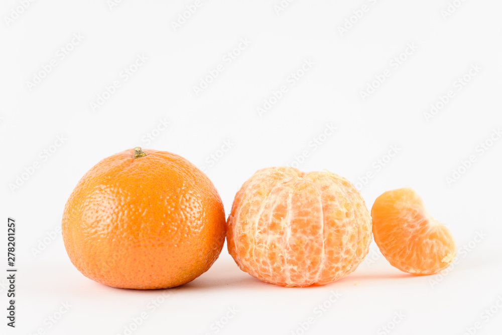 Mandarin on white background. Citrus fruit. Healthy freshness food. Orange fruit with vitamin