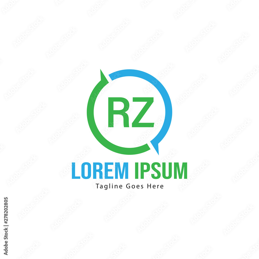 Initial RZ logo template with modern frame. Minimalist RZ letter logo vector illustration