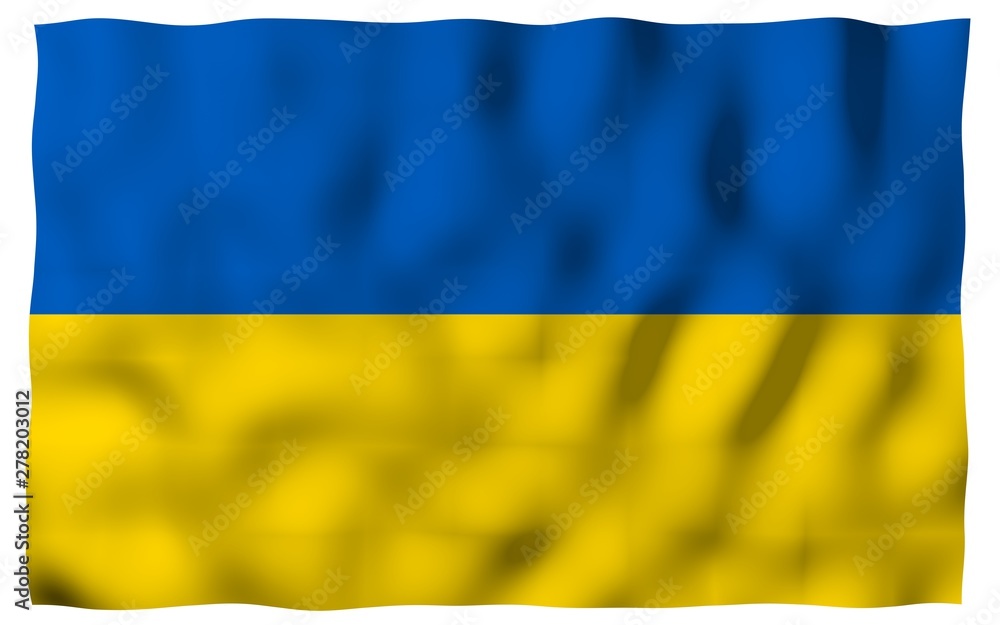The flag of Ukraine on a white background. National flag and state ensign. Blue and yellow bicolour. 3D illustration waving flag The flag of Ukraine on a white background. National flag and state ensign. Blue and yellow bicolour. 3D illustration waving flag