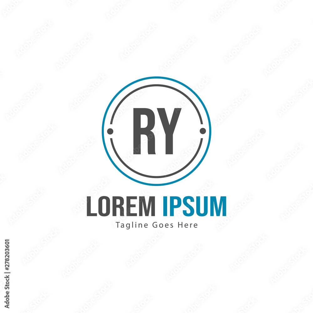 Initial RY logo template with modern frame. Minimalist RY letter logo vector illustration