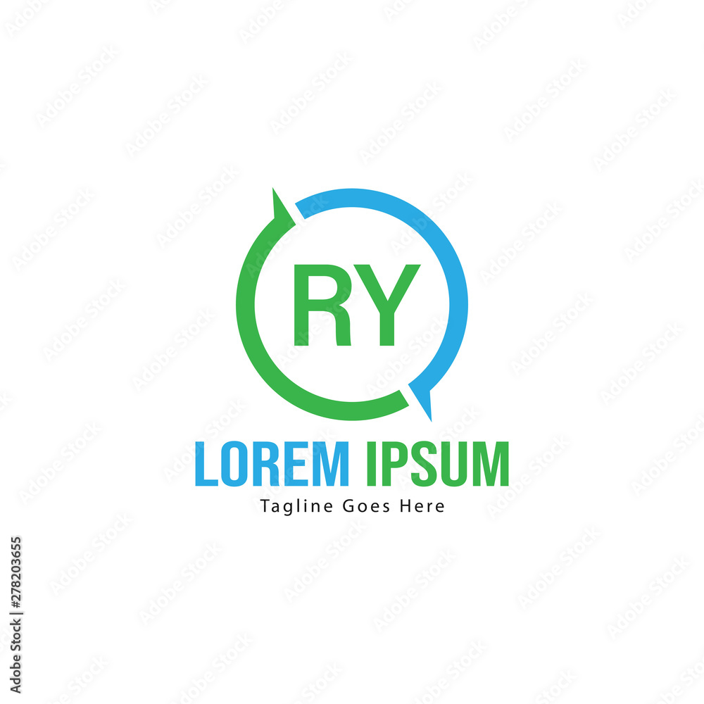 Initial RY logo template with modern frame. Minimalist RY letter logo vector illustration - obrazy, fototapety, plakaty 