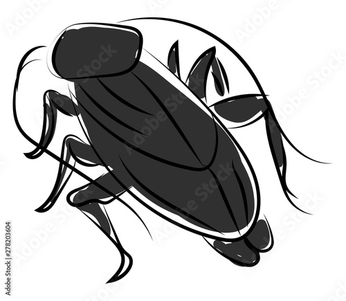 Black cockroach, illustration, vector on white background.