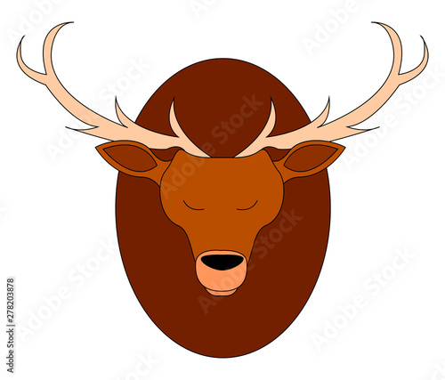 Deer head on a wall, illustration, vector on white background.