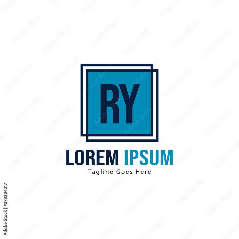 Initial RY logo template with modern frame. Minimalist RY letter logo vector illustration