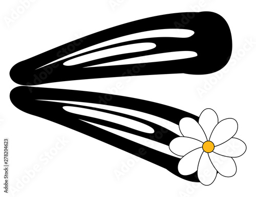 Hairpin with flower, illustration, vector on white background.