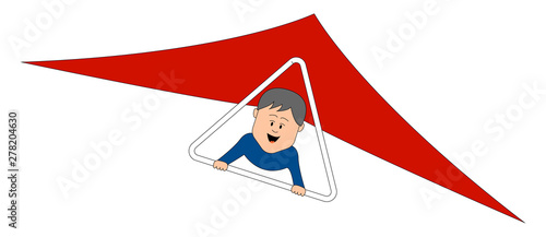 Red hang glider, illustration, vector on white background.